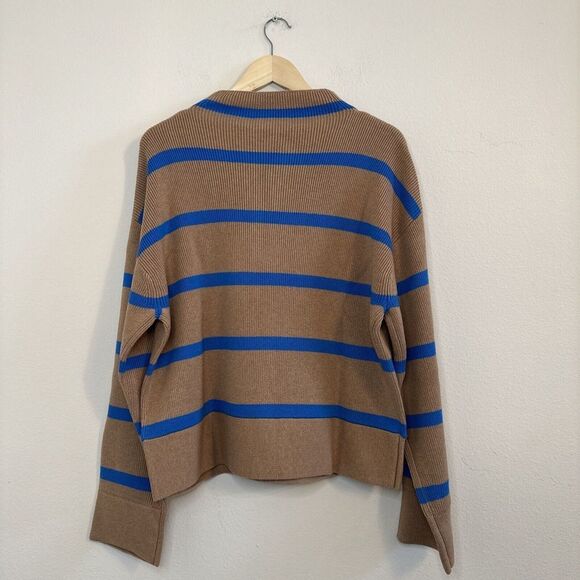 Everlane Lace Up Smock Sweater Chestnut Blue Stripe Organic Cotton Wool Sz L - Picture 3 of 10